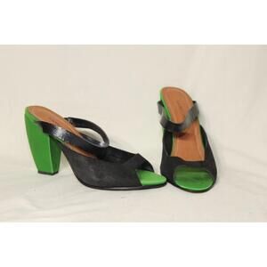 Rachel Comey black and green open-toe mule heels. sz. 7
